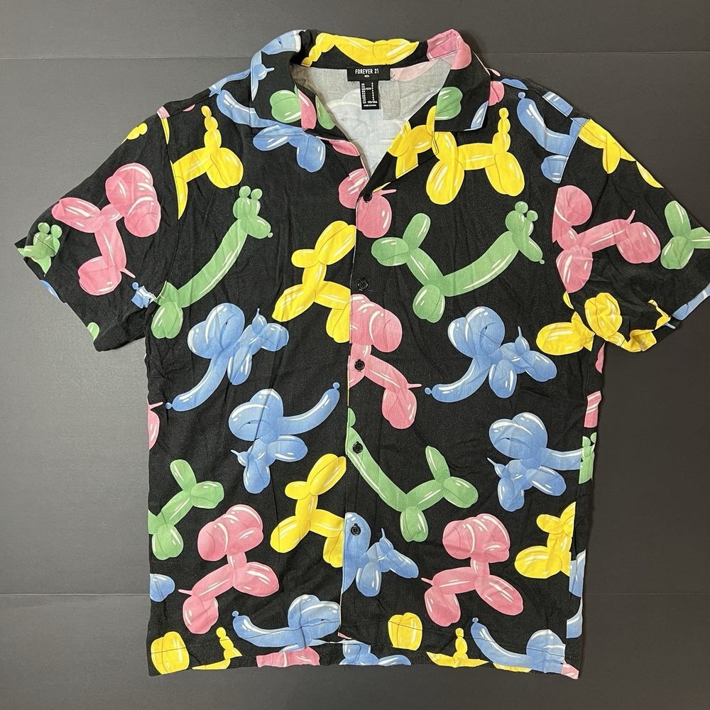 Forever 21 Geometric Ballon Button Up Men's Size Small Preppy Vacation Summer